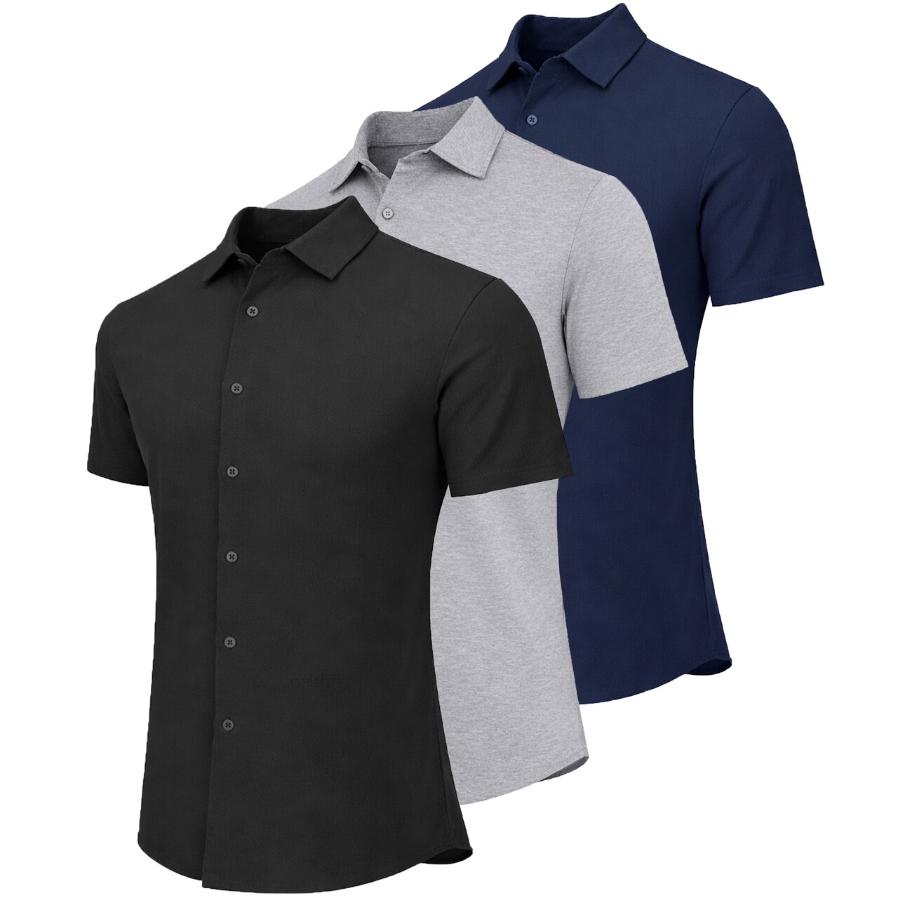 3-Pack Men's Short Sleeve Knit Button Down Shirt (Sizes, S to 3XL)